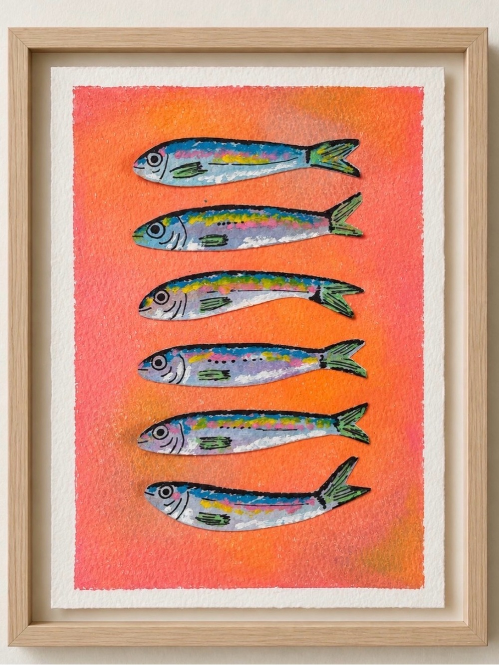 Original Colorful Fish Art Print with Frame